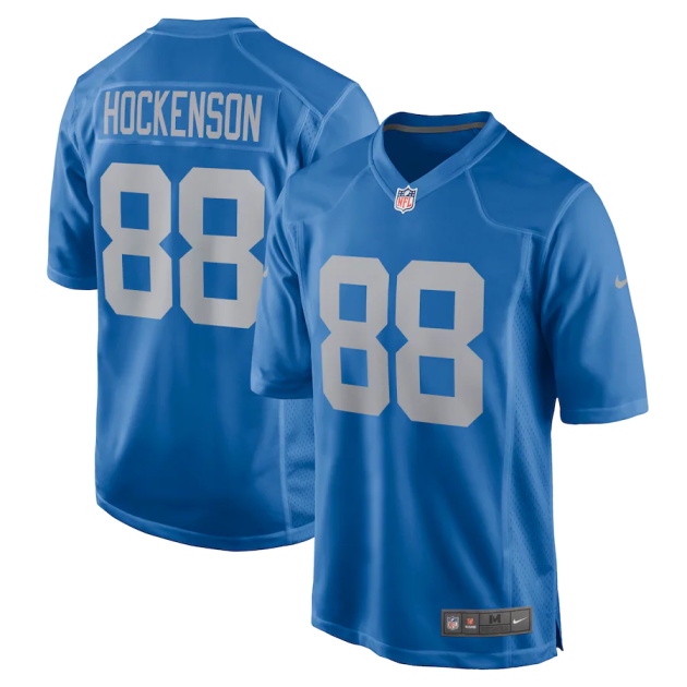 mens nike tj hockenson blue detroit lions game player jersey